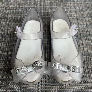 Mini Melissa Ultragirl Bow Mary Jane flats Clear glitter/Silver Dress Shoes sz 9